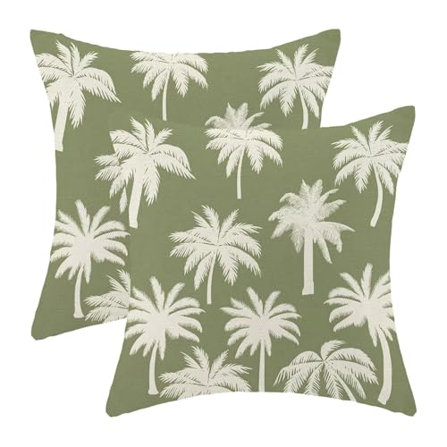 Jecuwo Palm Tree Pillow Covers 18x18 Inch Set of 2 Vintage Tropical Throw Pillow Covers Summer...