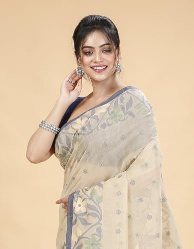 Image of OISHANI SAREE GHOR Women's Traditional Bengal Tant Pure Cotton Starch Handloom Saree No Blouse Piece
