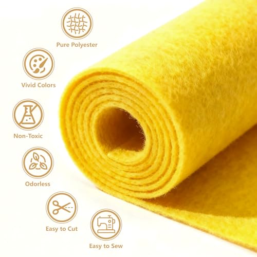 Image of Felt Fabric 36'' X 36'' Large Felt Sheets Stiff Craft Felt by The Yard for DIY Crafts Letter Coaster Flower Ornament Sewing Party Decoration Christmas Supplies Nonwoven (Yellow)