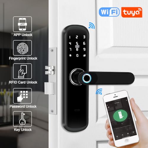 TUYA Smart Door Lock with Handle: 5-in-1 Features biometric authentication, Digital Password, Fingerprint keyless Entry, and Bluetooth Electronic Mortise Lock,Aluminum-Wood Doors - Image 5