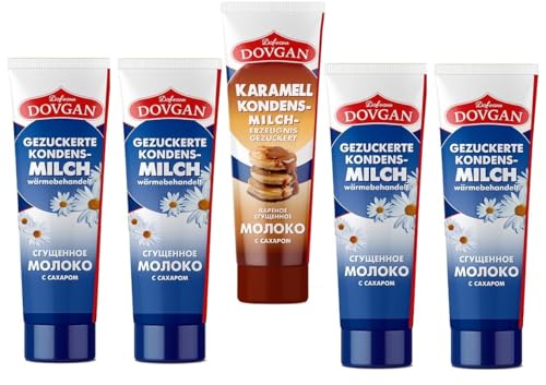 5x DOVGAN Gezuckerte Kondensmilch in Tube 150g (4 tradizionelle+1 Karamel)