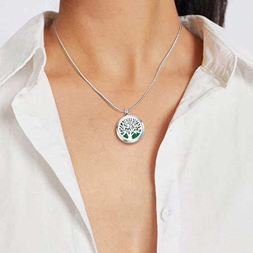 2Pcs Essential Oil Diffuser Necklace, Aromatherapy Necklace Jewelry Stainless Steel Perfume Diffuser Pendant Locket With Adjustable Chain And 20 Refill Pads (Tree+Heart) #TOP6