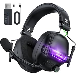 WG2 Wireless Gaming Headsets with Microphone for PS5, PS4, PC, Switch, Mac, Crystal Stereo Bluetooth Headphones, PS5 Headset Wireless 2.4GHz with Lossless Audio, 50 Hr Battery, Cool RGB