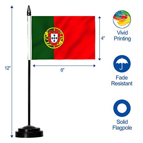 Conjunto de Bandeiras de Mesa Deluxe ANLEY Portugal - Bandeira de Mesa em Miniatura Portuguesa de 6