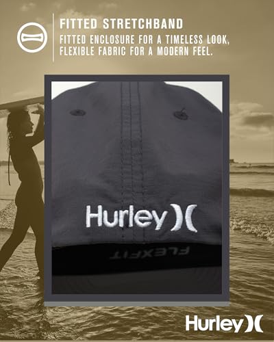 Image of Hurley Men's Baseball Cap - Dana Point Cotton Ripstop Stretch Fitted Cap for Men with Gradient Embroidered Icon (Size: S-XL)