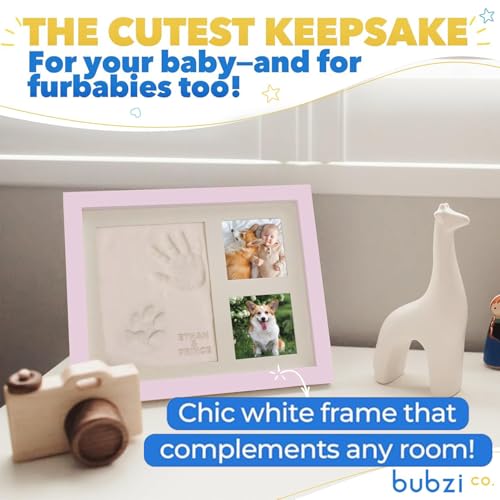 Bubzi Co Handabdruck Fußabdruck Baby Fotorahmen Set für Neugeborene Mädchen Jungen, Gerahmte Bilder Geschenk, Fotoalbum Baby, Andenkenbox, Wanddekoration für Zimmer Kinderzimmer(Ballet Pink)