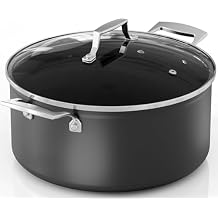 MSMK 6QT Stock Pot with Glass Lid, Burnt also Nonstick, Lasting Non stick, Oven safe to 700F, Induction, Scratch-resistant Durable PFOA Free Non-Toxic