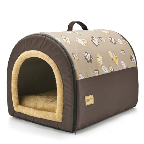 Jiupety Cuccia Cane Interno Taglia Media Grande, 2 In 1 Casetta per Cani, Taglia XL per Cani di Taglia Media, Casetta Portatile per Cani di Taglia Media, Marrone