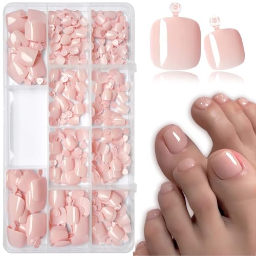 LoveOurHome 240pc Nude Press on Toenails Women Fake Toe Nails with Glue Tab, Nude Tan Fake Toenails...
