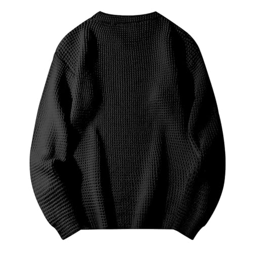 Mens Loose Fit Oversized Crewneck Waffle Knitted Pullover Sweater Long Sleeve Vintage Textured Ribbed Knit Sweaters4