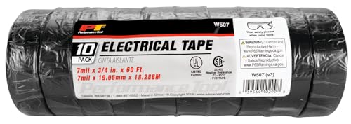 Image of Performance Tool W507 Electrical Tape, 60' x 3 /4 inch - Pack of 10, UL Listed, Versatile for Shop, Home, and Auto