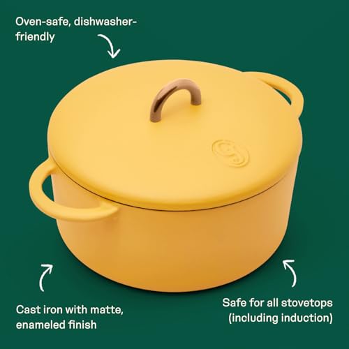 Image of Great Jones 3.5 Quart Enameled Cast Iron Dutch Oven Pot w /Lid (Mustard)