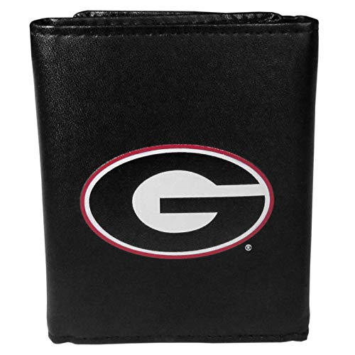 NCAA Georgia Bulldogs Unisex Siskiyou SportsLeather Tri-fold Wallet, Large Logo, Black, One Size