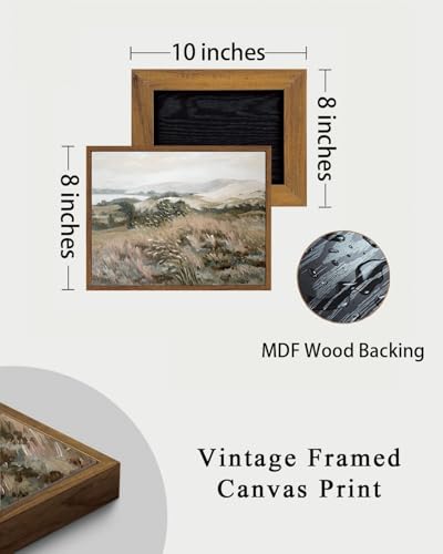 Image of KISSFOX Framed Wall Art Vintage Wall Art Hills Lake Scenery Canvas Art Countryside Pictures Landscape Paintings Neutral Artwork Farmhouse Prints For Bedroom Kitchen Living Room