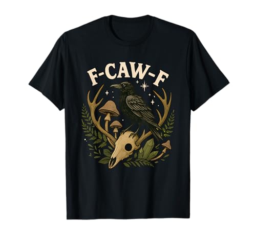 Black Crow F-Caw-F Funny Halloween Moon Gothic Adult Humor T-Shirt
