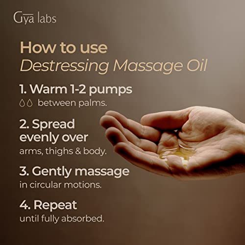 Gya Labs Destressing Massageöl zur Entspannung (200 ml) – Hergestellt aus Lavendel, Rose Otto, Rosenholz, Myrrhe, Jojoba und Arganöl – lindert Stress, Schmerzen und spendet der Haut Feuchtigkeit - Image 5