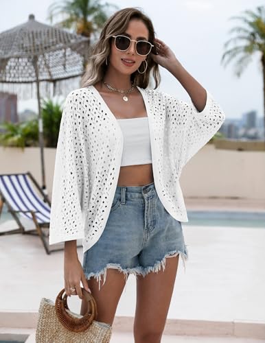Zeagoo Womens Summer Crochet Cardigan Sweaters Lightweight Open Front 3/4 Sleeve Batwing Kimono Boho Knit Cover Ups 20253