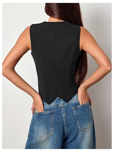 Milumia Women's Button Front Blazer Vest Sleeveless V Neck Asymmetrical Hem Tank Tops2