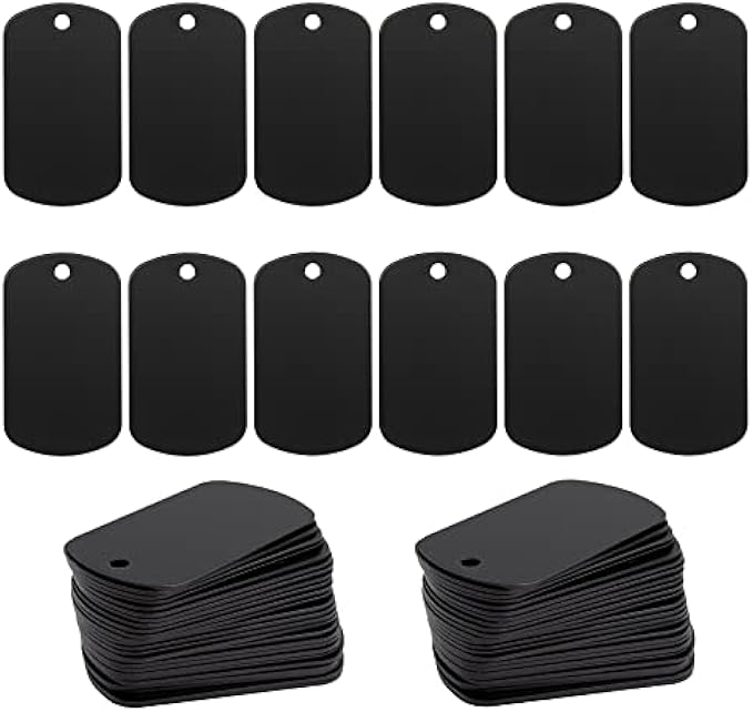 StayMax 100 Pack Anodized Aluminum Engraving Blank Tags Stamping Blanks (Black)