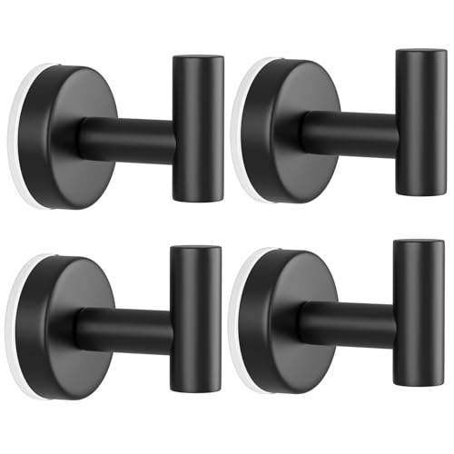 PMMASTO Black 4 Pack Self Adhesive Wall Hooks for Hanging, Stick On Wall Hanger Hook for Shower, Robe, Hat - Aluminium view 8