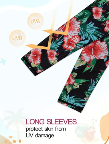 Image of Girls Swimsuit Long Sleeve Swim Shirt 3 Piece Rash Guard for Girls Bathing Suit with Boyshorts
