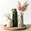 Ceramic Vase Set of 3 with Handles, Green White Neutral Rustic Modern Farmhouse Boho Decor, Versatile as Table Centerpiece or Mantel & Shelf Accent – Unique Home Gift Idea