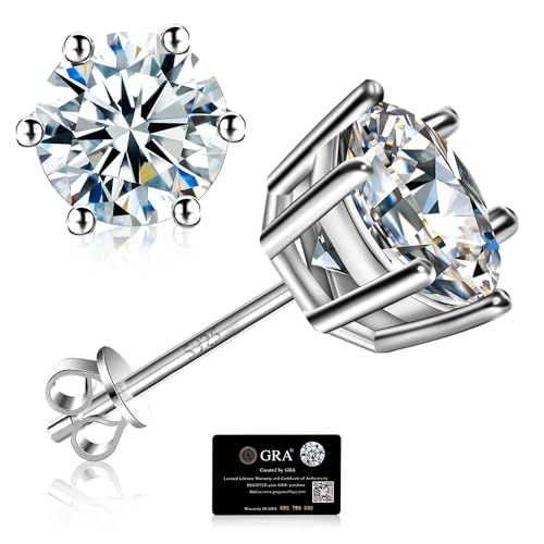 SENOTSMEG Moissanite Stud Earrings for Women S925 Sterling Silver Rhodium Plate D Color GRA Push Back for Men 1.0CT (0.5CT*2) Moissanite Ear Jewelry White Gold