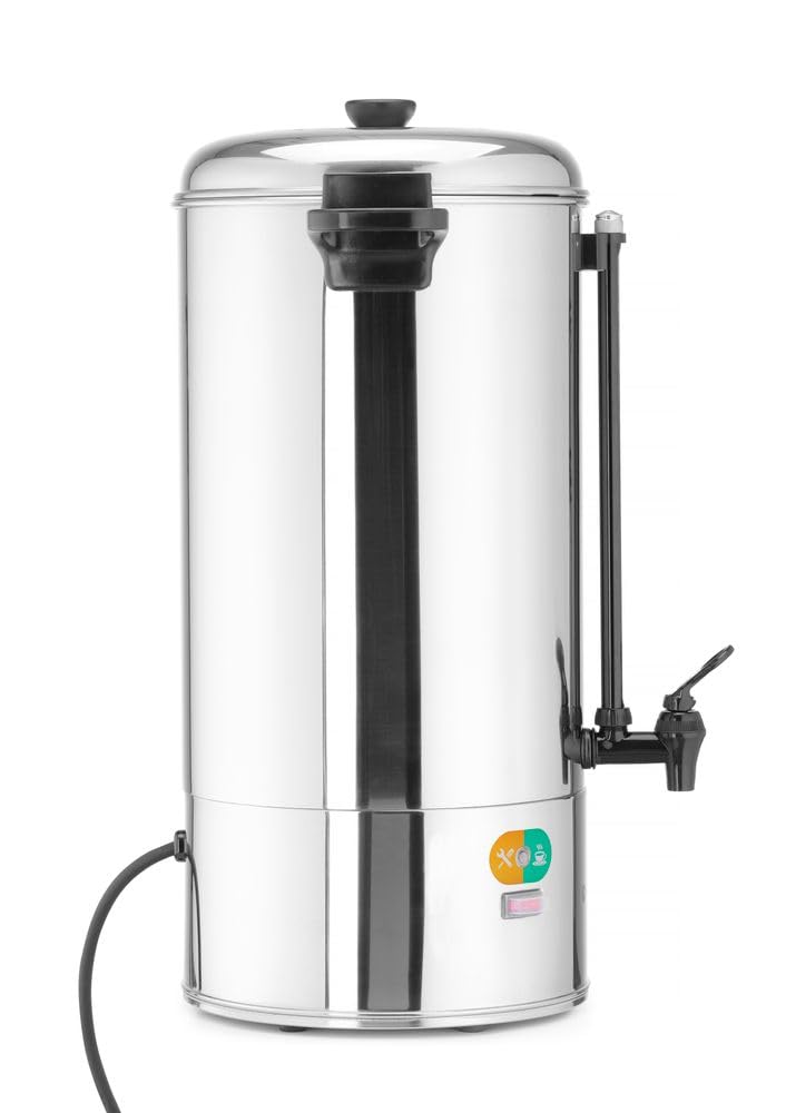 HENDI Heißgetränkespender, einwandig, für Glühwein und Wasser, tropffreier Zapfhahn, Wasserstandsanzeige, Glühweinkocher, Heißgetränkeautomat, 18L, 230V/2200W, 387x275x(H)595mm, Edelstahl