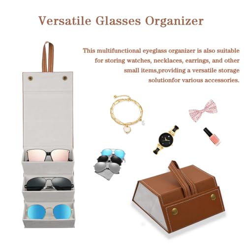 Image of 3 Slots Sunglasses Travel Case,Portable Multiple Glasses Case,Foldable Eyeglasses Case,Suitable for men, women and girls who carry multiple pairs of glasses