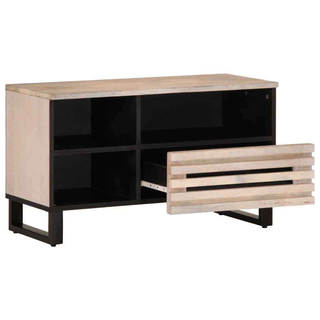 Mobile TV 80 x 34 x 46 cm, in legno massiccio di mango con vano portaoggetti, cassetti e scomparti per soggiorno, home theater, ufficio, gestione dei cavi, rack multimediali e HiFi durevole