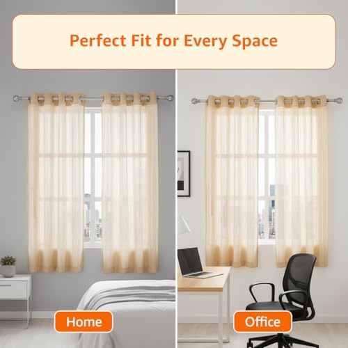 Image of Amazon Basics - Stripe Textured Sheer Door Curtains | Light Filtering | 5 Feet | Set of 2 | Striped Design | for Living Room, Bedroom & Balcony | 115 cm x 150 cm, Color - Cream