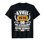 Offrez ce cadeau d'anniversaire rétro original pour célébrer votre 50e anniversaire en Avril 1976. Bonne idée de cadeau pour hommes, femmes, père, mère, amis et famille à l'occasion d'une fête d'anniversaire pour les 50 ans ou à l'occasion de Noël.