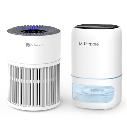 Dr.Prepare 1,000ml Electric Dehumidifier and Air Purifier with Washable Pre-Filter, Quiet Dehumidifier and Air Purifier with Auto Off & Timer Function for Damp, Mould in Home, Bedroom, RV, Garage