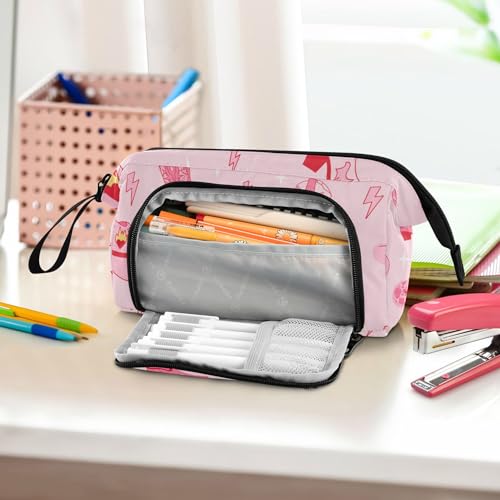 Image of Fisyme Pink Western Cowgirl Boots Pencil Case Large Capacity Pencil Pouch Pen Bag Box Big Makeup Pencil Case Organizer