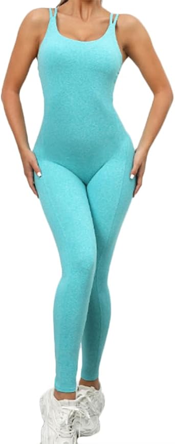 HSQSMWJ Women One Piece Cross Back Yoga Workout Scrunch Butt Gym Jumpsuit