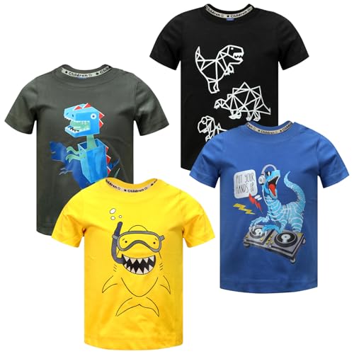 Image of DEEKEY Toddler Boys Shirts Short-Sleeve Little Kids t Shirts Boys' Tops, Tees & Shirts Graphic TEE Age for 2-7 Years 4-Pack