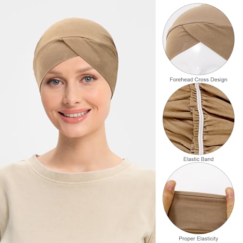XEPST 4 PCS Hijab Undercap for Women, Islamic Muslim Under Hijab Cap Cross Turban Underscarf Solid Color Undercap Bonnet Inner Head Scarf Head Wraps Hair Turbans for Women Chemo Headwear Sleep Cap3