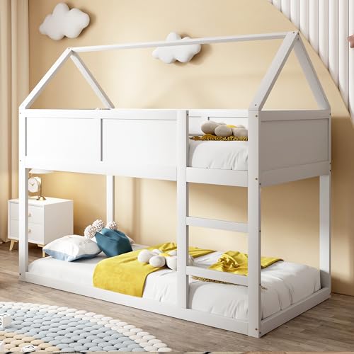 HAUSPROFI 90 × 200 cm Etagen-Kinderbett, Hochbett für 2 Kinder, Etagenbett Hochbett mit Treppe, Massivholzrahmen - Weiß HAUSPROFI 90 × 200 cm Etagen-Kinderbett, Hochbett für 2 Kinder, Etagenbett Hochbett mit Treppe, Massivholzrahmen - Weiß