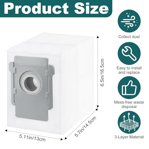 Image of 12 Packs Vacuum Bags for iRobot Roomba i7,dust bag compatible with iRobot Roomba J7, j7+,i3, i3+, i4, i4+, i6, i6+, i8, i8+, s9, s9+, s9Plus Series Clean Base Automatic Dirt Disposal Bags
