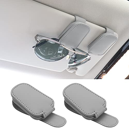 Image of SUNCARACCL 2 Pack Sunglass Holder for Car Visor, Magnetic Leather Glasses Eyeglass Hanger Clip for Car, Sunglasses Holder and Ticket Card Clip for Car Visor Accessories (Gray)