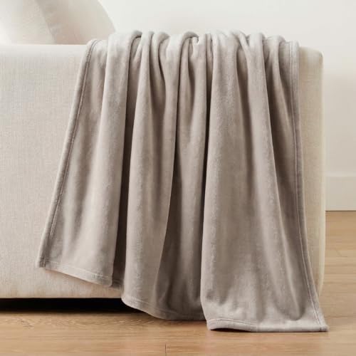 Image of Martha Stewart - Queen Size Blanket, Ultra-Soft Plush Fleece Throw Blanket with Double-Needle Stitching, 350 GSM, Medium Weight Bedding for Bed or Couch (Bedford Solid Grey)