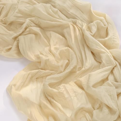 Image of MLMC Champagne Cheesecloth Table Runner 10ft Sand Rustic Gauze Cheese Cloth Table Runner 35x120 Inches for Farmhouse Cozy Holiday Outdoor Events Home Decor