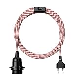 Portalámparas E27 con Enchufe e interruptor, Casquillo con Cable Retro Trenzado de 4,5 M, Porta Lamparas de baquelita, Para Araña de Techo de Bricolaje, Lámpara de Piso, PEBA(Rayas Rojas y Blancas)