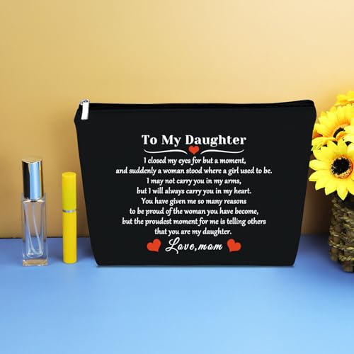 Daughter-Gift-from-Mom-to-My-Daughter-Makeup-Bag-Cosmetic-Bag-Christmas-Birthday-Graduation-Gift-for-Daughter-Wedding-Gift-Adult-Daughter-Gift-Daughter-Bridal-Shower-Gift-Black-Make-Up-Pouch