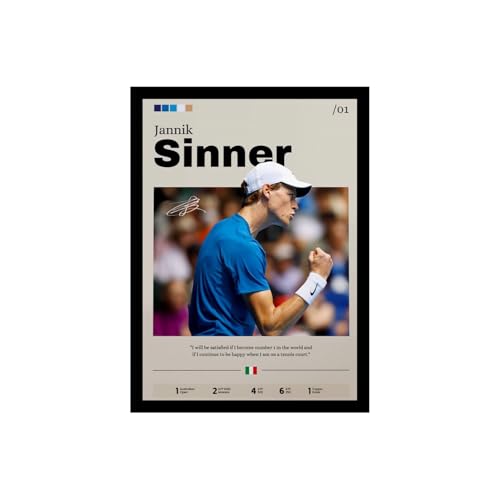 Image of BLINKART Jannik Sinner | Tennis Player | Synthetic Wood Photo Framed Wall Hanging Poster For Room & Office Bedroom Living Boys And Girl Room Home Wall Hanging | 12x18 Inches