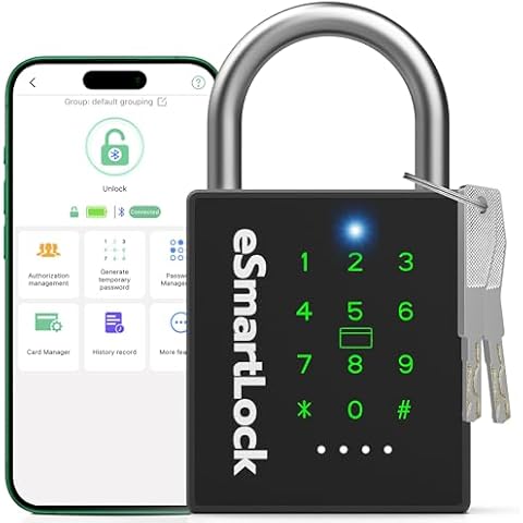 Dhiedas New Smart Padlock with Key, Heavy Duty Combination Padlock, RFID Padlock with Codes Bluetooth APP Access, Outdoor Waterproof Electronic Key Lock for Gate Fence Shed Locker Garage Garden Cover