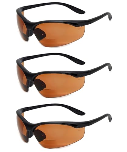 Calabria 91348 3 Pack Bulk Bifocal Safety Glasses +2.00 Copper Orange Men Women Wraparound Eye Protection Protective Eyewear