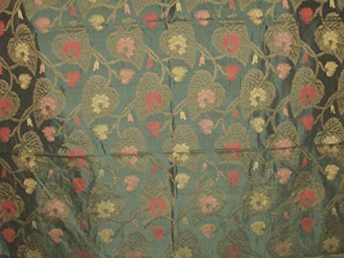 Dupioni en soie vert bouteille foncé motif floral coupon tissu soie au mètre 44 - 2
