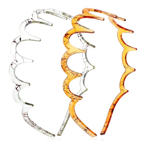 2 st sicksack Pannband Plast Hajar Tandkam Pannband Tunnsicksack Huvudband Plast Vågiga Tänder Hårring Tillbehör Halkfri Kam Hårband Tillbehör (brun, grå, 14,5 × 13 cm)