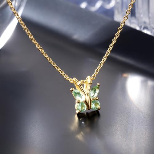 Butterfly Pendant Necklace 14K Gold Necklaces for Women Trendy Diamond Pendant Necklaces Lightweight Dainty Gold Necklace Light Blue CZ Stones2